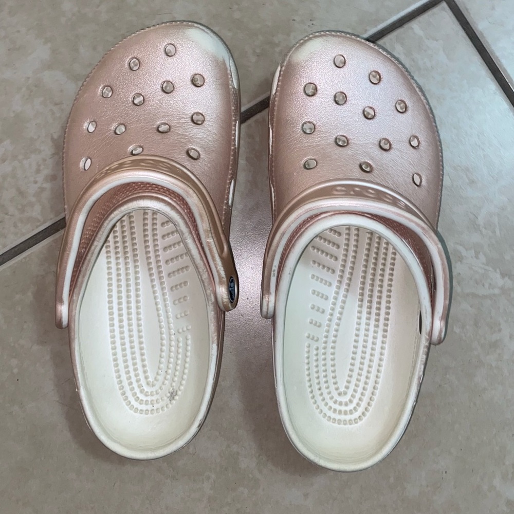 Rose gold crocs